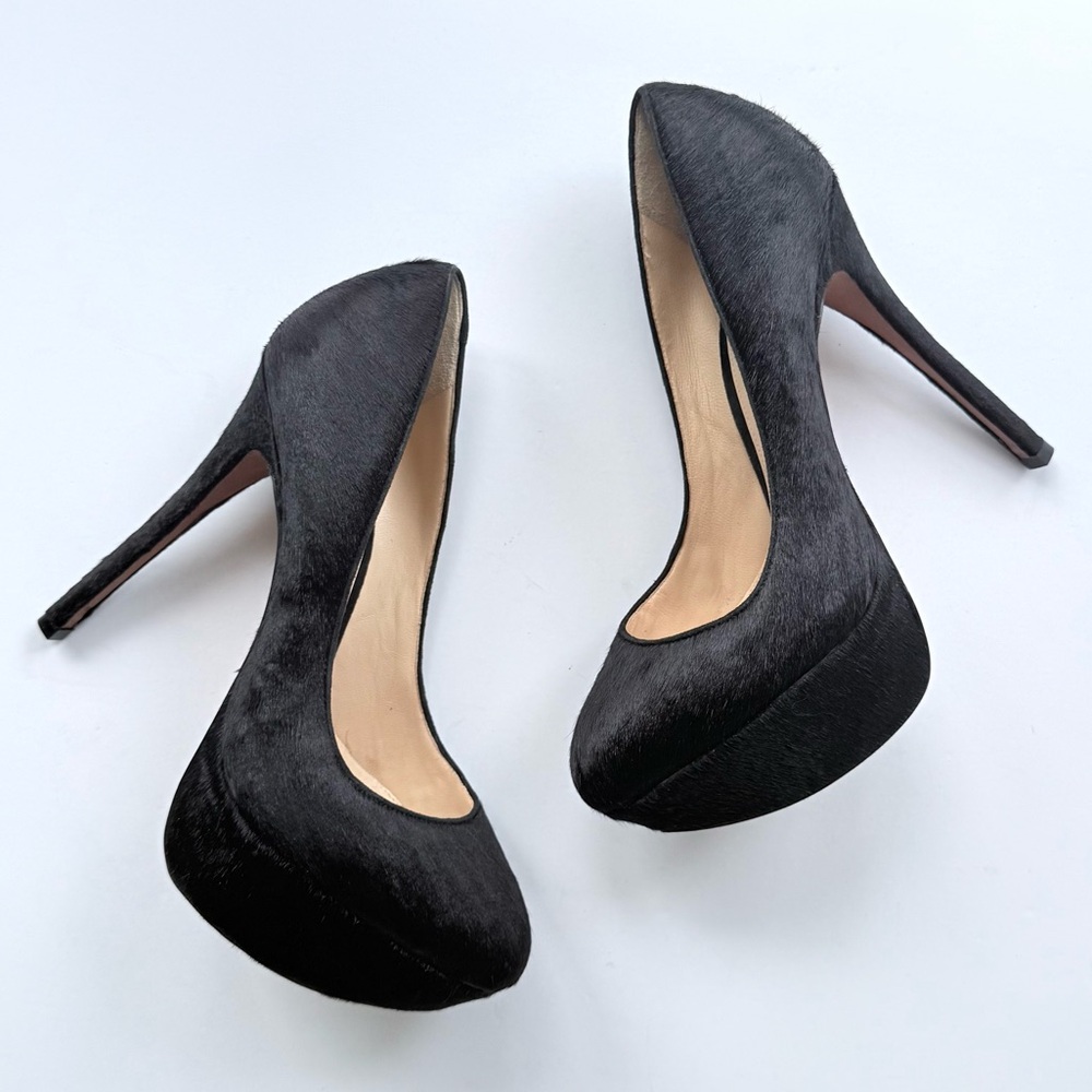 Alexandre Birman Black Pony Hair Platform High Heel Pumps 9